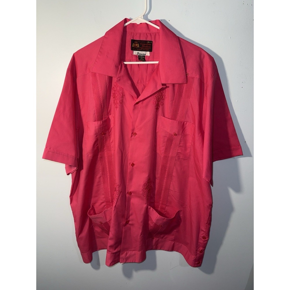 Guayabera Yucatecas Princeton Men's Shirt Pink Cuban Embroidered Size 48 / 4XL